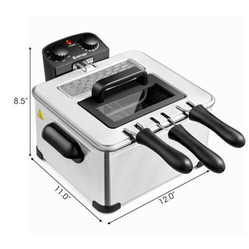 Electric Deep Fryer 5.3QT/21-Cup Kitchen Stainless Steel 1700W W/ Triple Basket