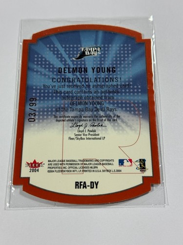 Skybox 2004 edición limitada forma rara cobre automático/99 Delmon Young #RFA-DY automático - Imagen 2 de 2