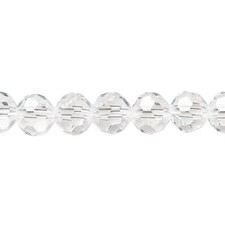 Bead, Crystal Clear 8mm Round 32 Facet Crystal with 1.3-1.4mm Hole 1 Strand 50