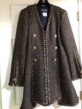 CHANEL 11A NEW PARIS-BYZANCE BLACK GOLD GRIPOIX JEWELED JACKET DRESS FR44 $12K