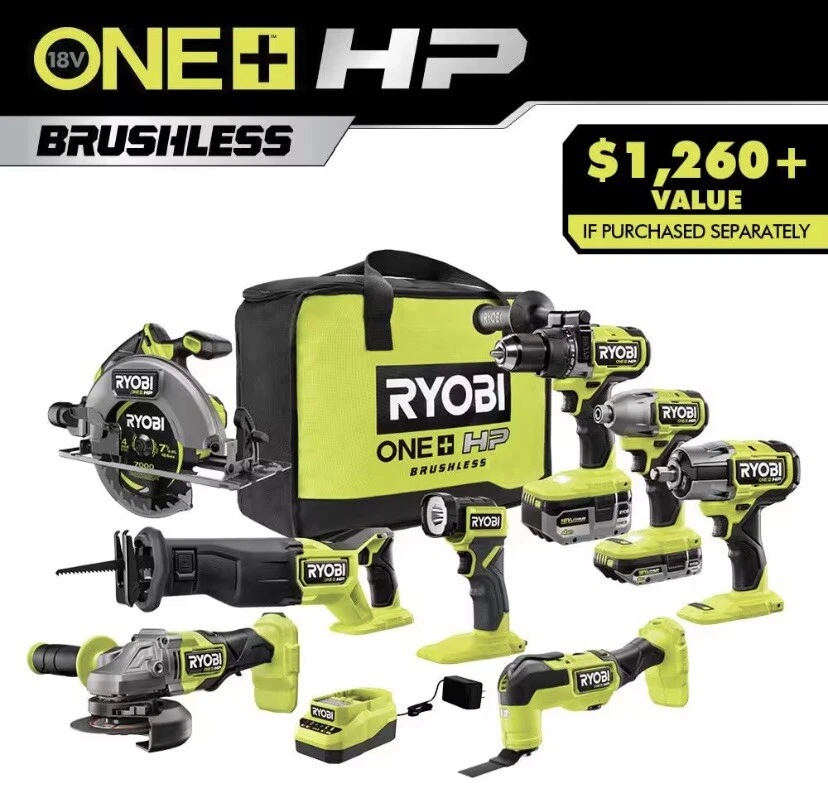 RYOBI ONE HP 18V Brushless Cordless 8 Tool Combo Kit with 4.0 Ah