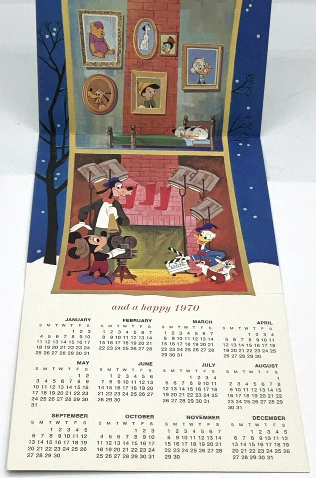 Tarjeta de Navidad 1969 Walt Disney Holiday Cheer 1970 calendario Mickey Goofy Santa Foto 4 de 4