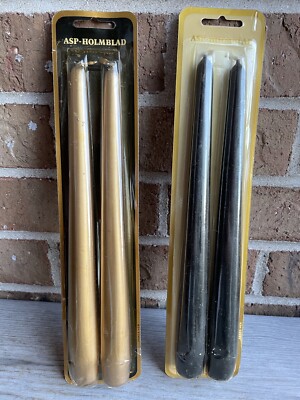 Scandinavian EXKLUSIV LYS KERZEN CANDLES ASP-HOLMBLAD 2 BLACK And 2 GOLD 4pc NEW