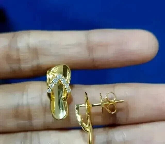 PANTOFOLA D’ORO Orecchini a perno fantasia ciabatta diamante simulato taglio tondo placcato oro giallo 14 kt