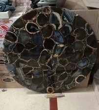 18" Round Black Marble Tea Table Top Mosaic Stone Luxury Housewarming Furniture