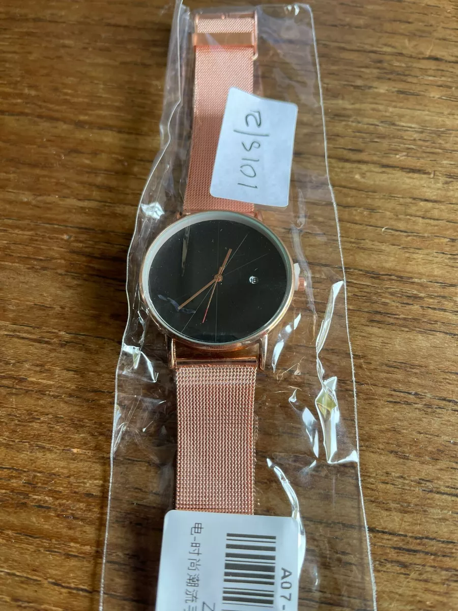 Mens Ultra thin Black Faced Rose Gold ColSS Dress Watch with Mesh Straps W1015 2