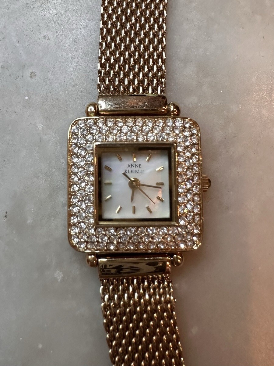 Anne Klein II Watch Gold Case Crystal Acc Mesh Band Swiss 1j 