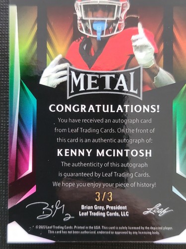 Kenny McIntosh 2023 Leaf Metal 3/3 Mojo Autograph PA-KM1 Football Card - Bild 9 von 10