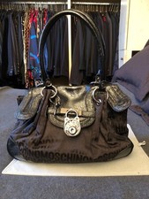 MOSCHINO LUSSO PELLE BORSA MANO SPALLA BAULETTO BLACK PADLOCK SILVER ORIGINAL XL