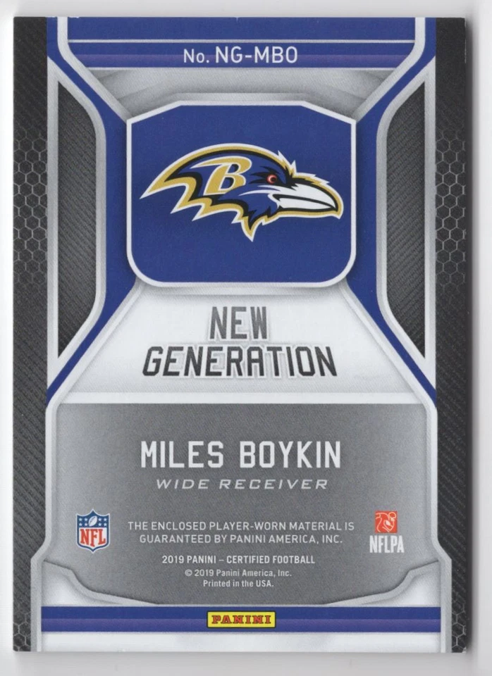 2019 Panini Certified New Generation Jerseys Mirror Red Miles Boykin 017/199 - Image 2 of 2