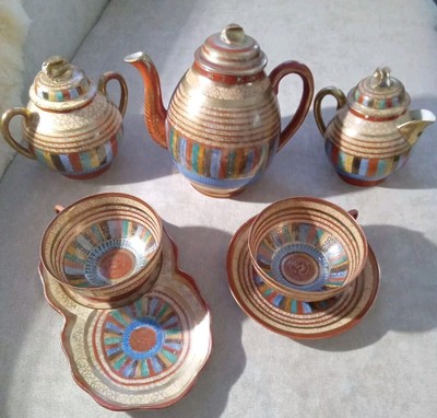 Elegant 7 Piece  Mitsu-Boshi  Thousand Faces Japan Tea Set  Hand Painted