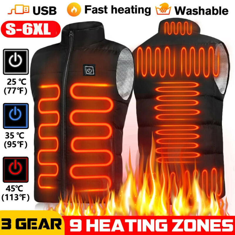 Chaleco Calefacción Invierno Cuerpo Cálido Eléctrico USB Chaqueta Hombres Mujeres Abrigo Calefacción Térmica