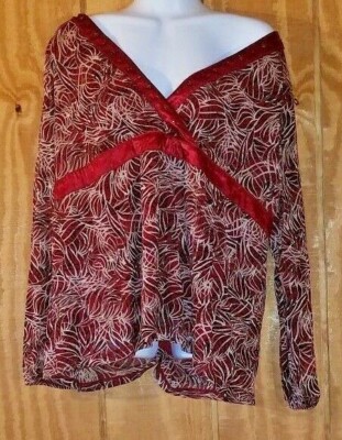 Emma James Women's 2X Red Abstract V-Neck Long-Sleeve Blouse Top Shirt