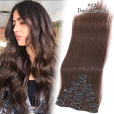 100% Remy Clip in Hair Extensions 8 Full Head Real Human Hair Blonde Highlight