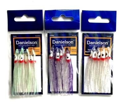 Danielson Squid Bait Glow Streak 4ct Purple Splash 4ct and UV Clear Flake 4ct
