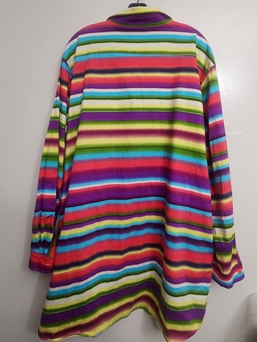 L&B Bright Stripes Button Down Shirt Dress Sz 3XL Floral Buttons Pockets - Picture 16 of 16