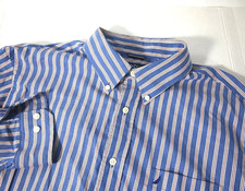 Hugo Boss Mens Shirt L Short Blue Brown Striped Long Sleeve Button Collared