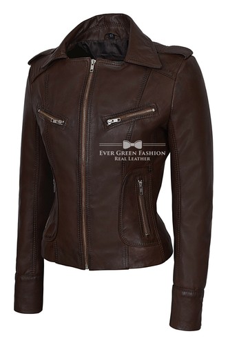 'RIDER' Ladies Brown Jacket Biker Casual Soft Real Lamb Leather Jacket 9823 - Picture 2 of 7