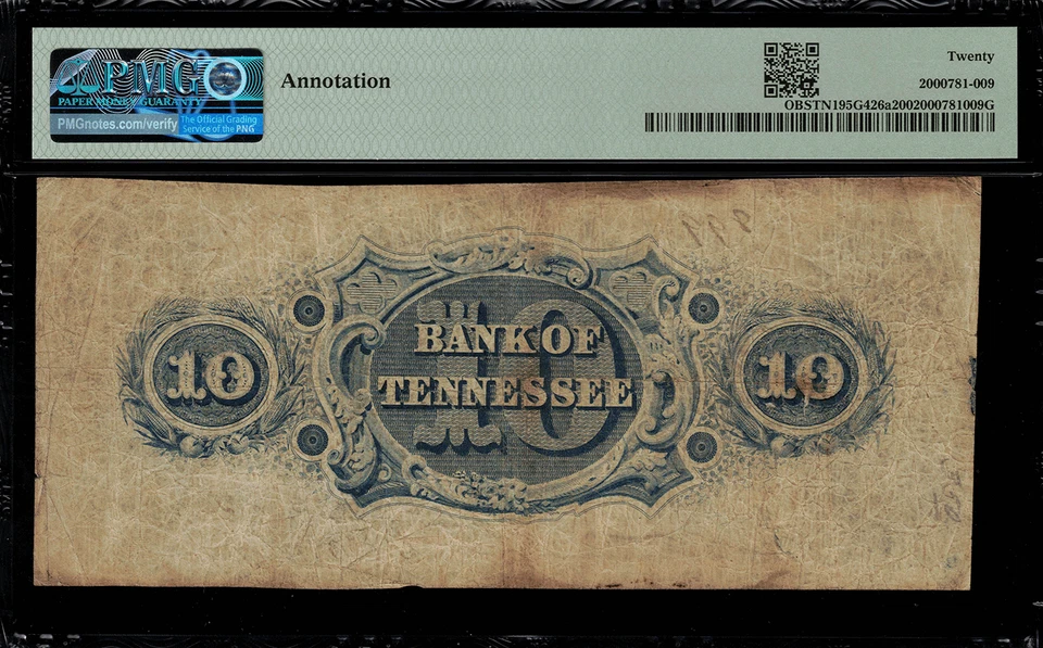 1850's $10 Obsolete - Trenton, TN - PMG 20 Comment - Bank of Tennessee - Image 2 of 2