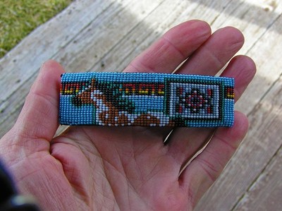 Handmade Navajo Indian Beaded Barrette. Horse Pattern & Rug Design,  Nathaniel