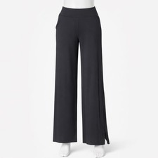 Athleta Gramercy Wide Leg Track Trouser Pants Women's 4 Black Snap Ankles