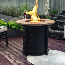 30"/32" Propane Fire Pits Black 50000 BTU Round Steel Outside Patio Deck Garden
