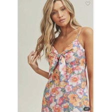 Lush Sleeveless Dress Womens small Floral Print Midi Bow Front Feminine NEW