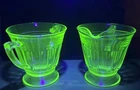 Green Uranium Depression Glass Sugar and Creamer Set 1930's No Chips Vintage
