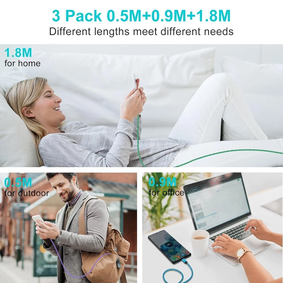 USB A to Type C Cable 6A 66W Fast Charger Braided Long Lead 0.25M 1M 2M 3M - Image 4 of 4