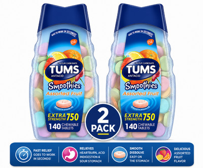 ( 2 pack )Smoothies Extra Strength Chewable Antacid 140 Count Brand New! Sealed!