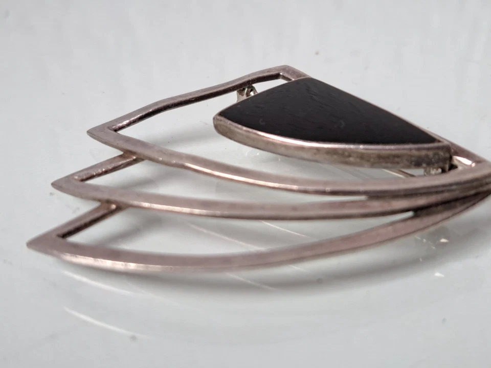 Bella Vecchia Spilla, 925 Argento Con Onice, Spilla - Immagine 2 di 4