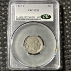 CAC 1937-D Buffalo Nickel 5C VF30 Denver