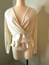NWT Banana Republic Women s V-Neck Long Sleeve Knit Blouse Ruffle Hem M