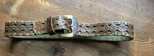 Vintage Womens Hand Tooled Whipstitched Leather Belt with Wooden Buckle 70s M