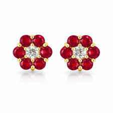 14k Yellow Gold Flower Stud Earrings with Screw Back