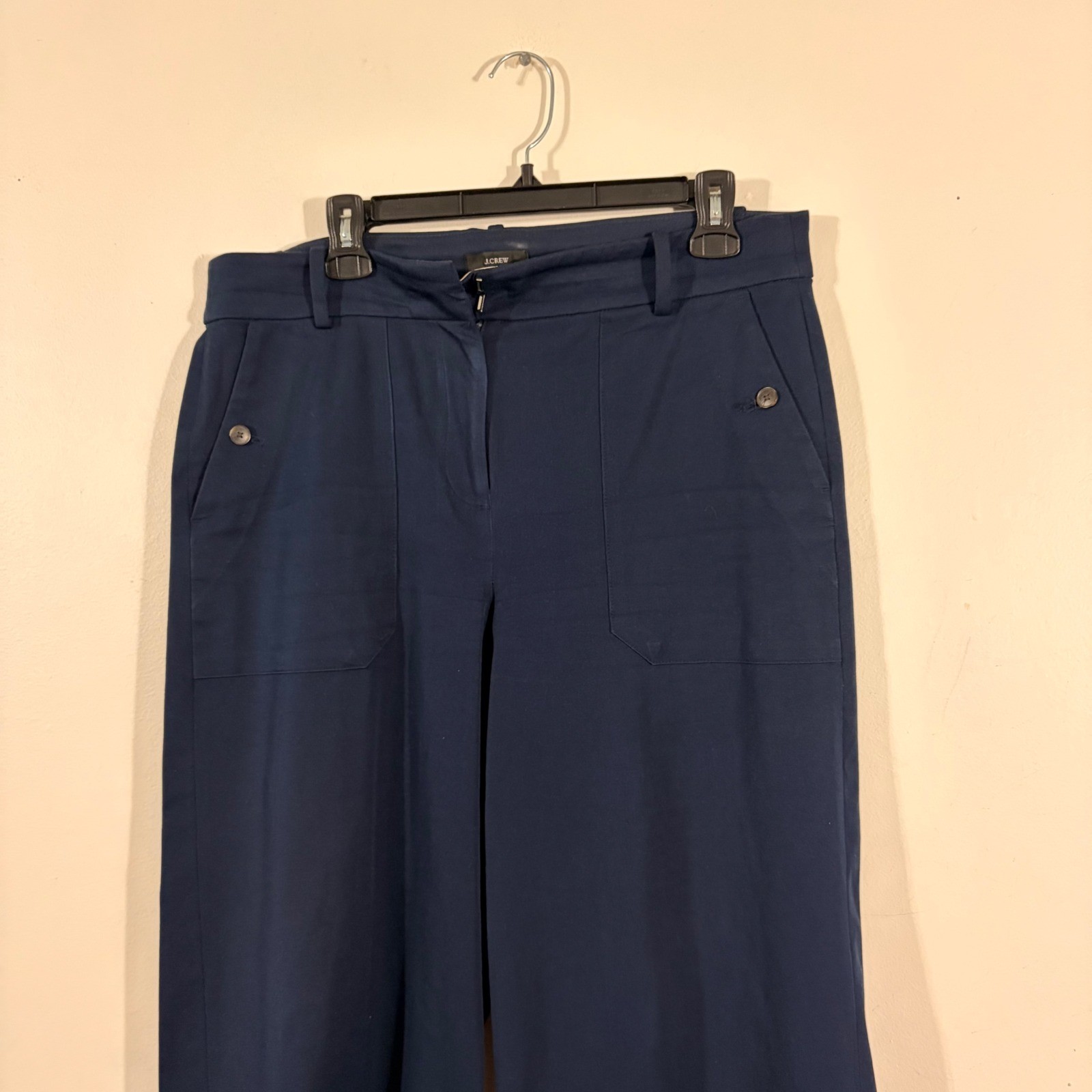 J.Crew Wide Leg Pants Women 14 Navy Blue Stretch Patch Pocket TROUSER image 7