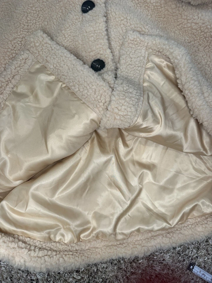Abrigo Missguided Teddy Sherpa Gran Tamaño Largo Chaqueta Mujer’s Talla 4 Beige Chaqueta Foto 3 de 4