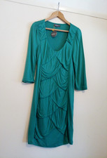Apricot Size Large green jersey Dress ruched tier smocked boat neck 100% viscose