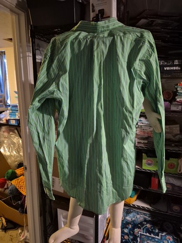 Ralph Lauren Large Classic Fit Lime and Blue Striped Long Sleeve Button Shirt - Picture 4 of 4