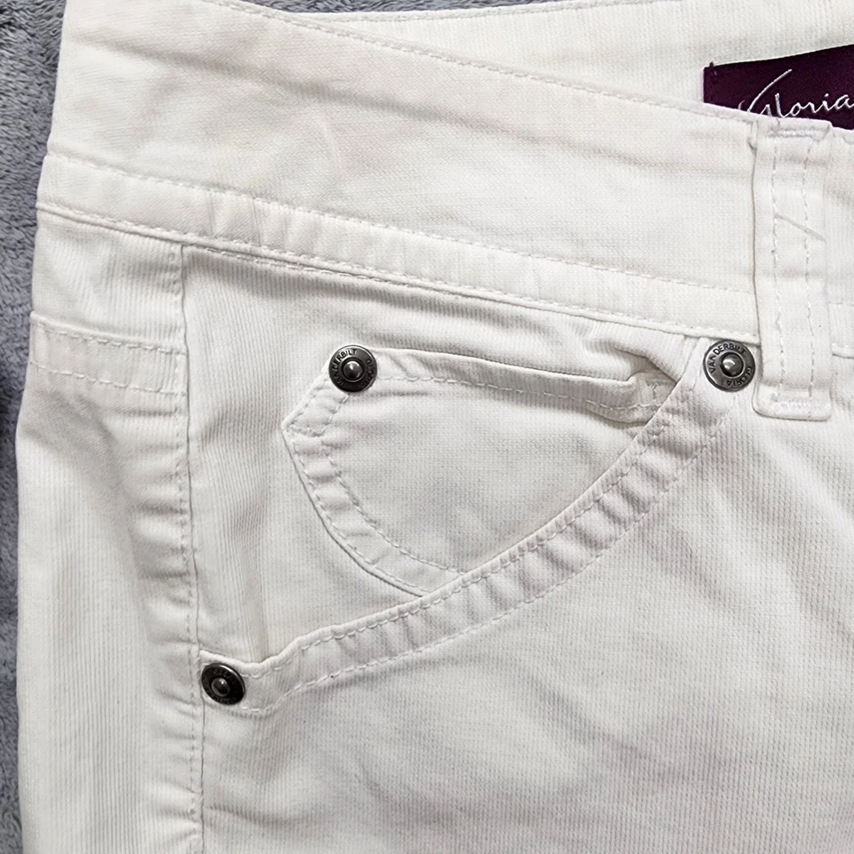 Pantalones de mezclilla Gloria Vanderbilt para mujer 10 azul crema tostado capri bordado dobladillo floral Foto 2 de 4