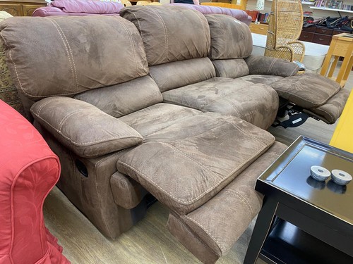 Manual Recliner 3 Seater Sofa. Brown Suede Effect. - Picture 2 of 6