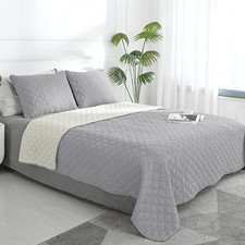 California King Size Reversible Quilt Cal King 92''x120'' Light Gray/Ivory