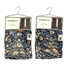 4 Morris & Co. Window Curtains Panels Lodden Navy Blue Clay 37X84” Velvet