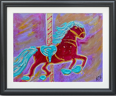 Carousel Horse Colorful Original Mixed Media Art Painting 11x14 Canvas Board
