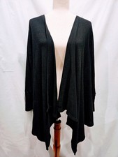 Black Waffle Knit Draped Open Front Cardigan
