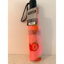Alexis Bendel Pink Strawberry Print Compact Umbrella Auto Open Close
