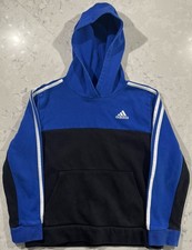 Adidas Hoodie Kids Boys Medium 10/12 Blue Black Athletic Sweatshirt Pullover