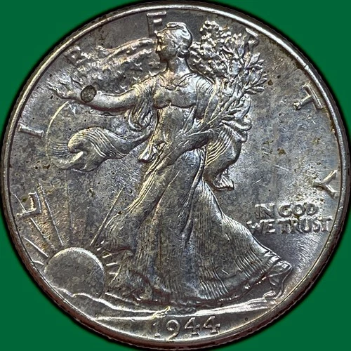 1944 Walking Liberty Half Dollar Almost Uncirculated AU+ Coin, Stain #35759