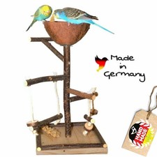 Vogelspielplatz mit Kokosschale Vogelspielzeug Naturholz Wellensittich handmade
