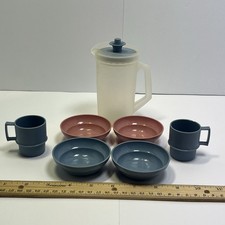 Vintage Tupperware Kids Mini Play One Pitcher 4 Bowls 2 Cups Blue And Pink